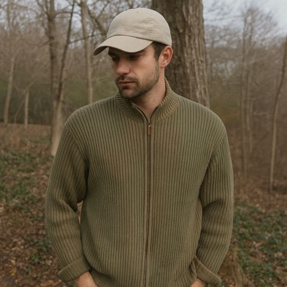 Vintage J. Crew Ribbed‎ Cardigan Sweater Mens Medium Olive Green Cotton Full Zip